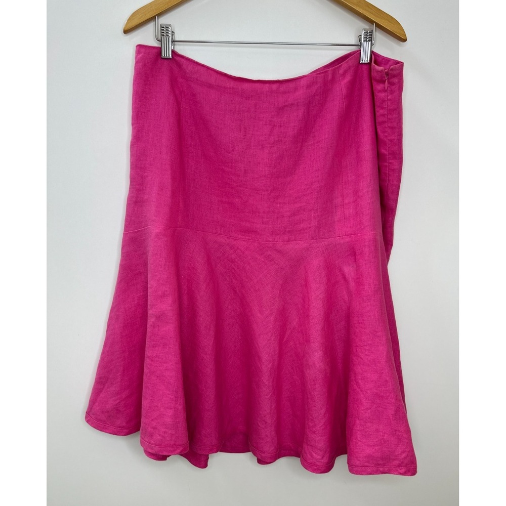Lauren Ralph Lauren Pink 100% Linen Flounce Hem Skirt Sz 14 A-Line Flare Preppy - Picture 2 of 12